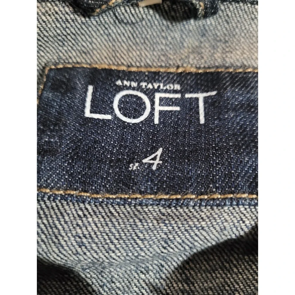 Ann Taylor LOFT Denim Jacket Womens Size 4 Dark Wash 3/4‎ Sleeve Cotton